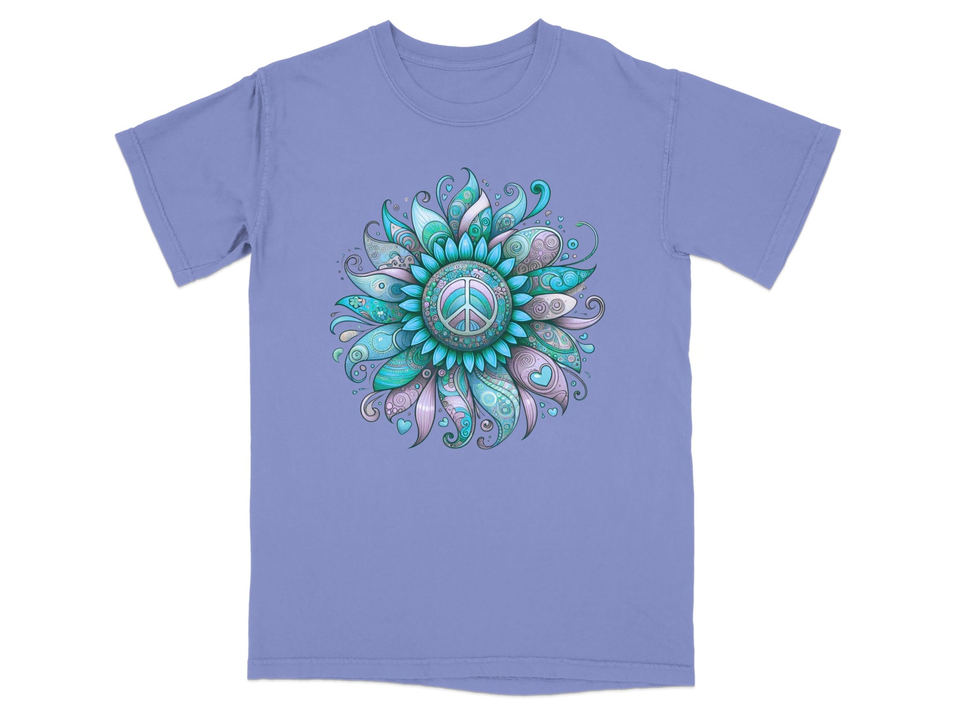 Peaceful Blue Flower Design Graphic T-Shirt