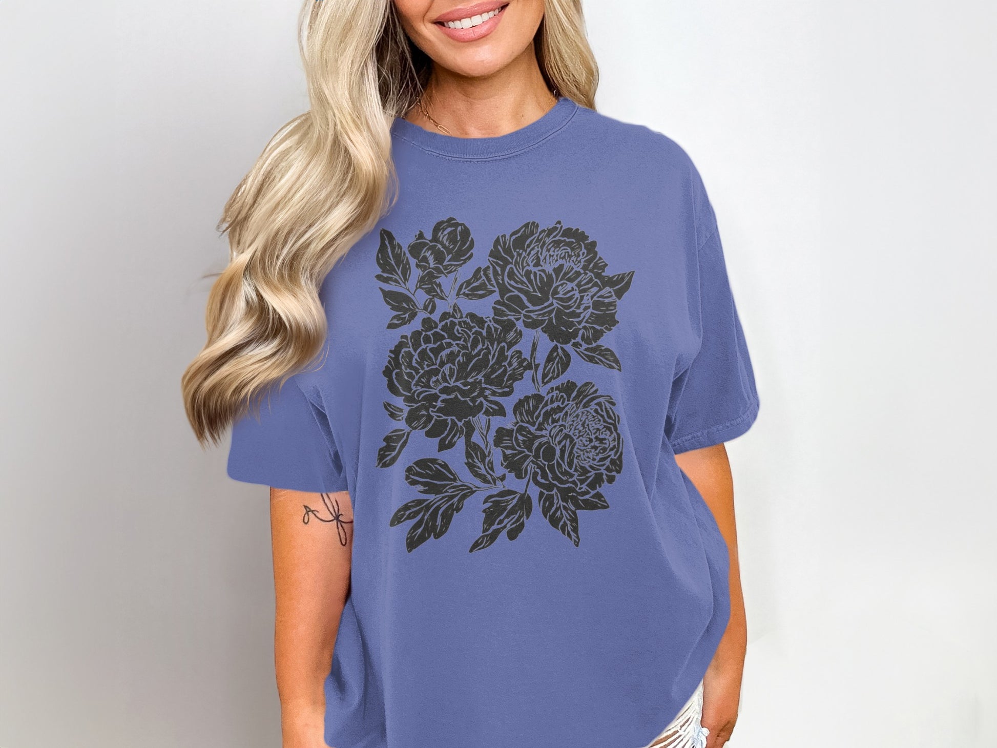 Elegant Floral Print Oversized Women T-Shirt