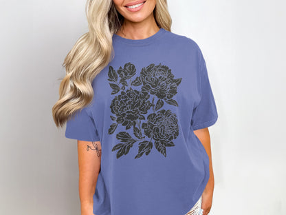 Elegant Floral Print Oversized Women T-Shirt