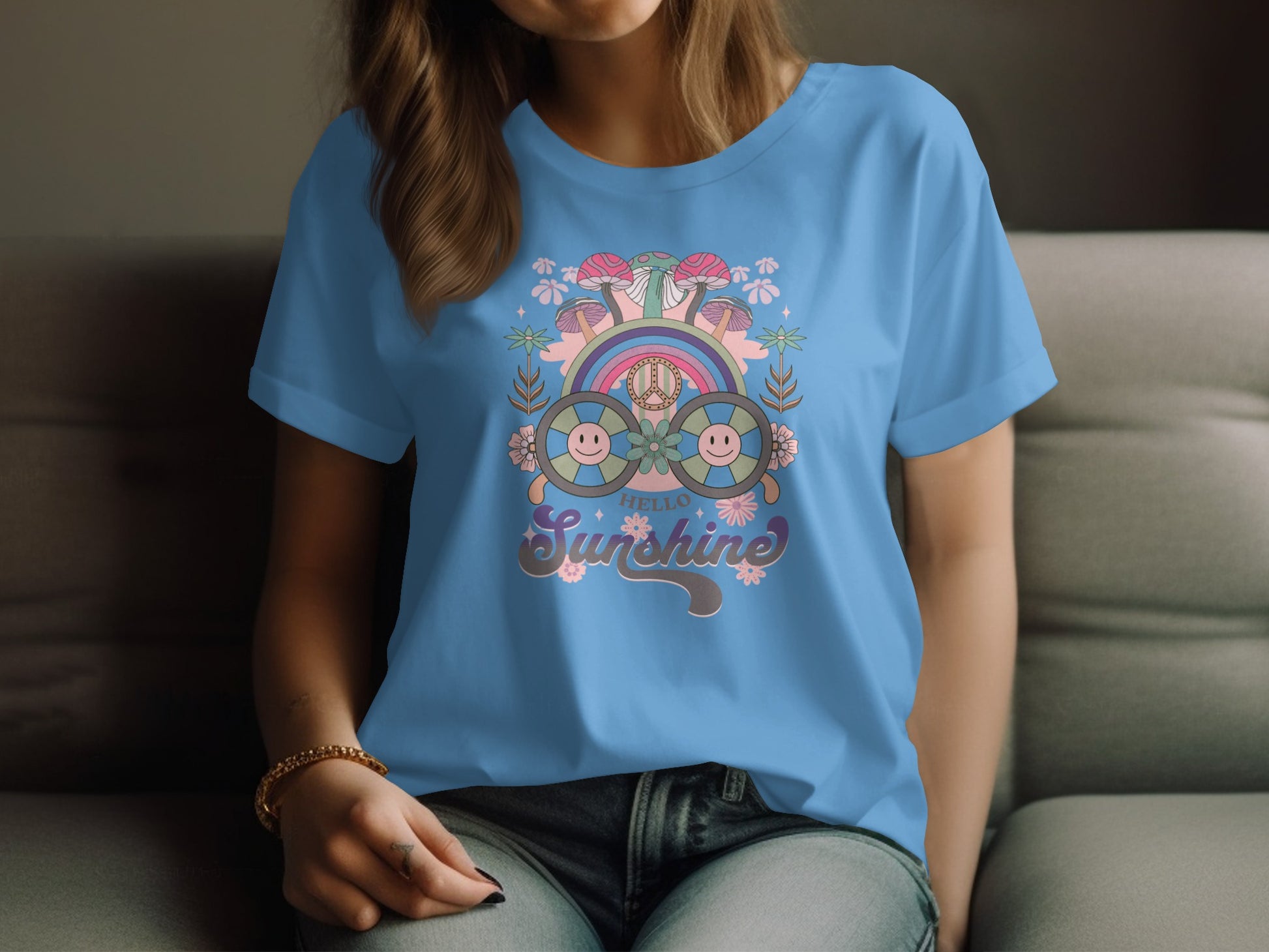 Hello Sunshine Cheerful Rainbow Graphic T-Shirt