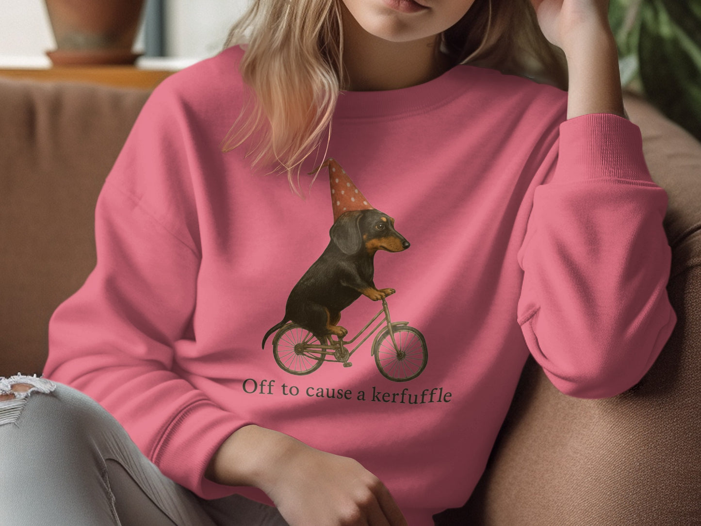Cute Dog Riding Bicycle in Party Hat Sweatshirt