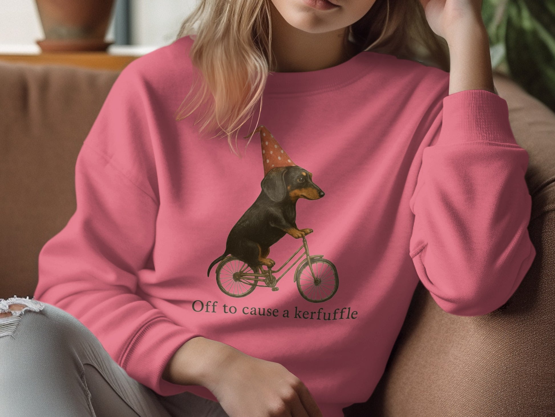 Cute Dog Riding Bicycle in Party Hat Sweatshirt