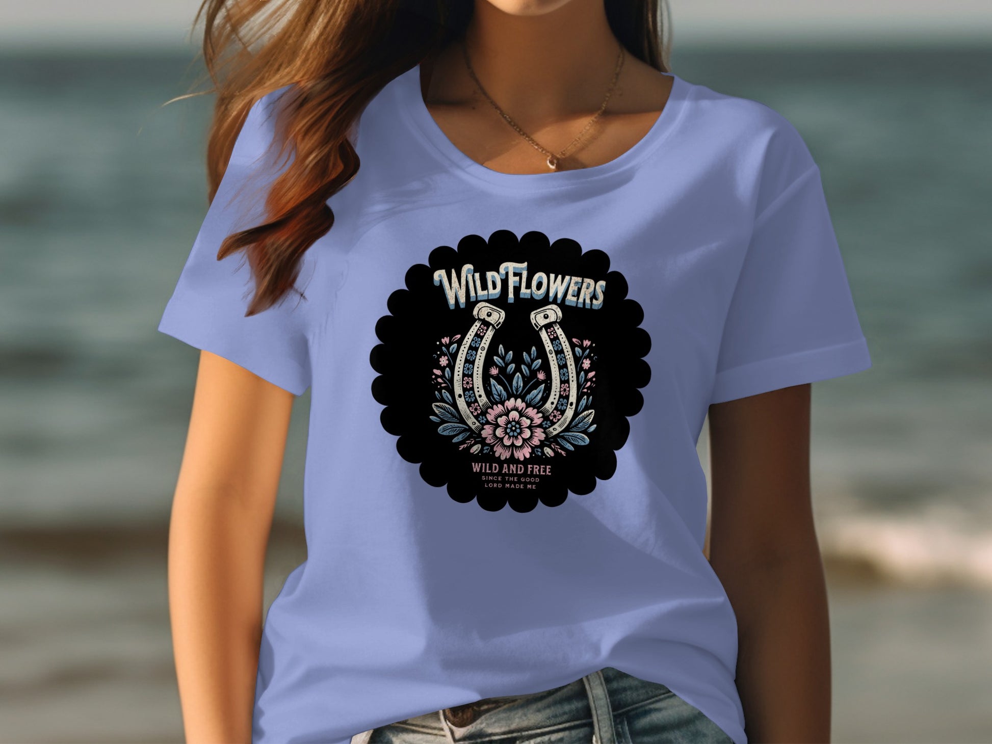 Wild Flowers Horseshoe Graphic Wild and Free T-Shirt