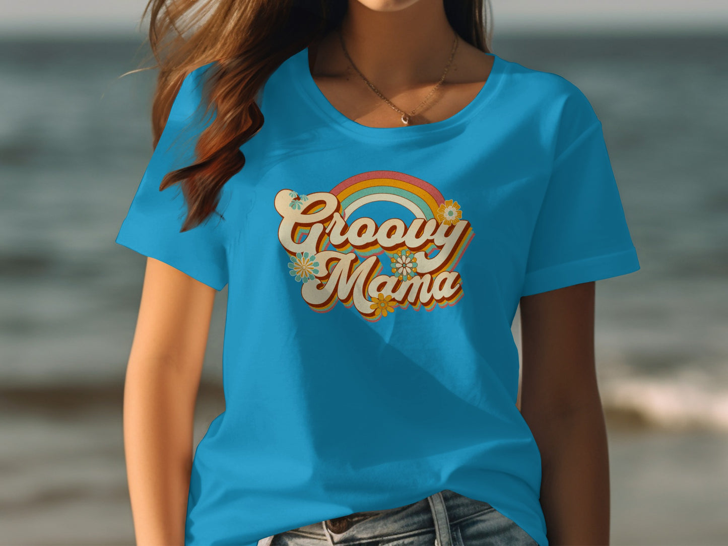 Groovy Mama Rainbow Graphic T-shirt for Stylish Moms