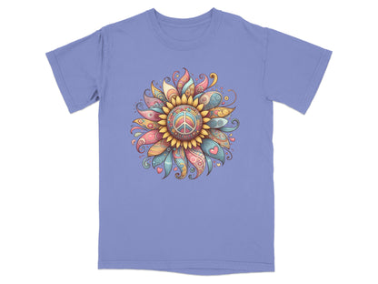 Vibrant Sunflower Peace Sign Graphic T-Shirt