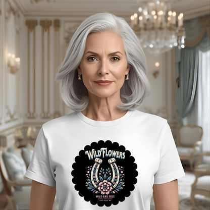 Wild and Free Horseshoe and Wildflowers T-shirt