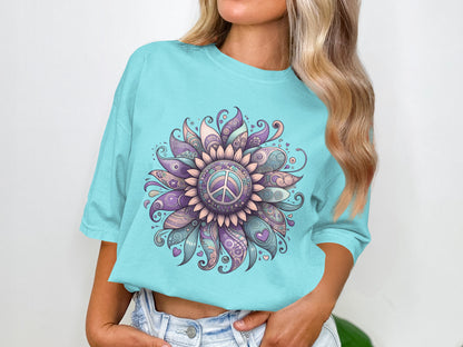 Vibrant Sunflower Peace Sign Graphic Printed T-shirt