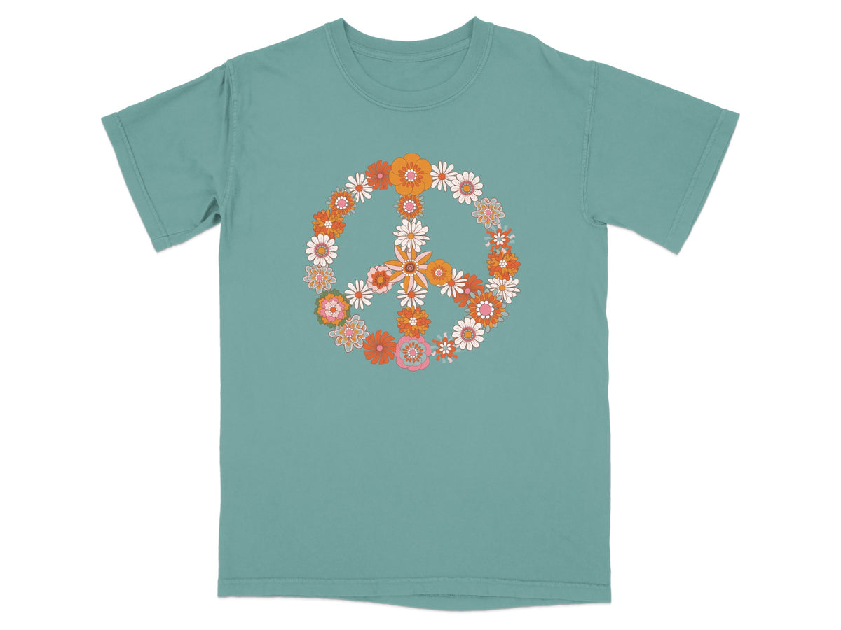 Peace Symbol Floral Design Short Sleeve Shirt