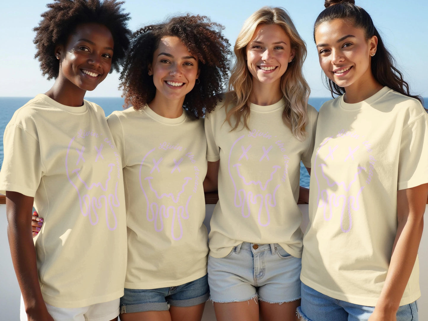 Casual Graphic Tees with Smiley Face Design Apparel