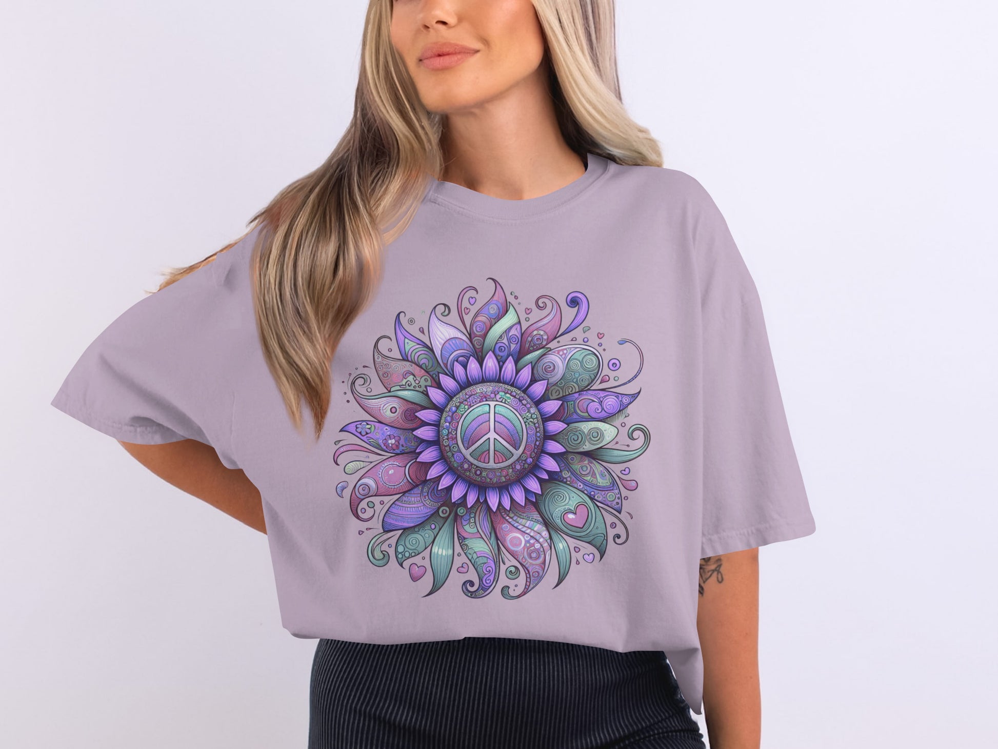 Vibrant Mandala Peace Sign Graphic Unique Shirt