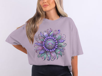 Vibrant Mandala Peace Sign Graphic Unique Shirt
