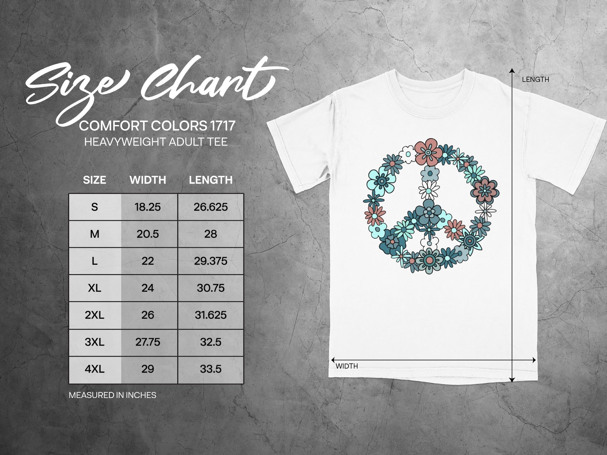 Peace Symbol Floral Design Heavyweight Adult Tee