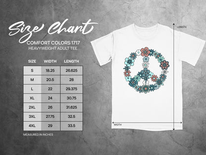 Peace Symbol Floral Design Heavyweight Adult Tee