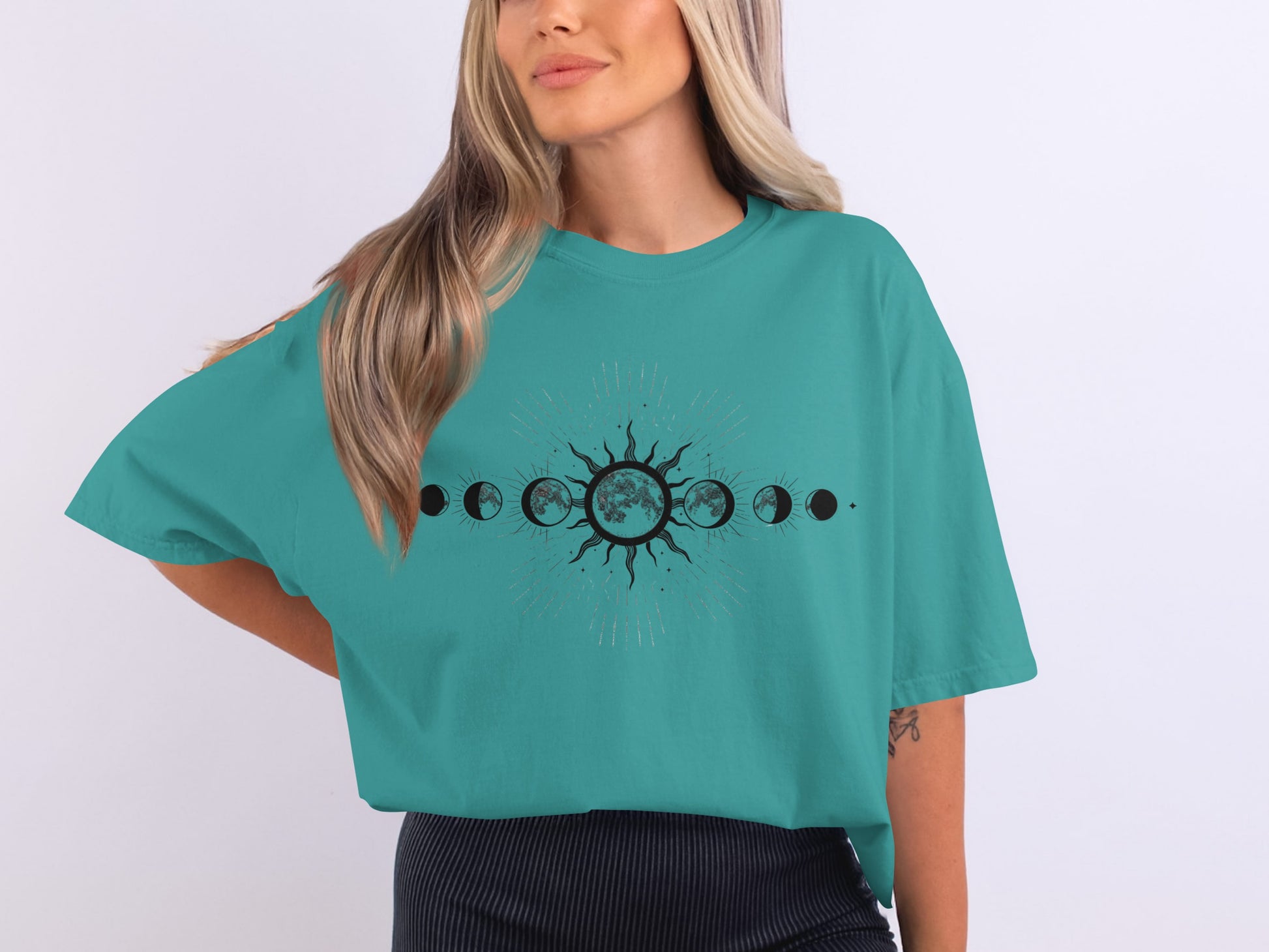Celestial Phases Graphic Printed Teal T-Shirt