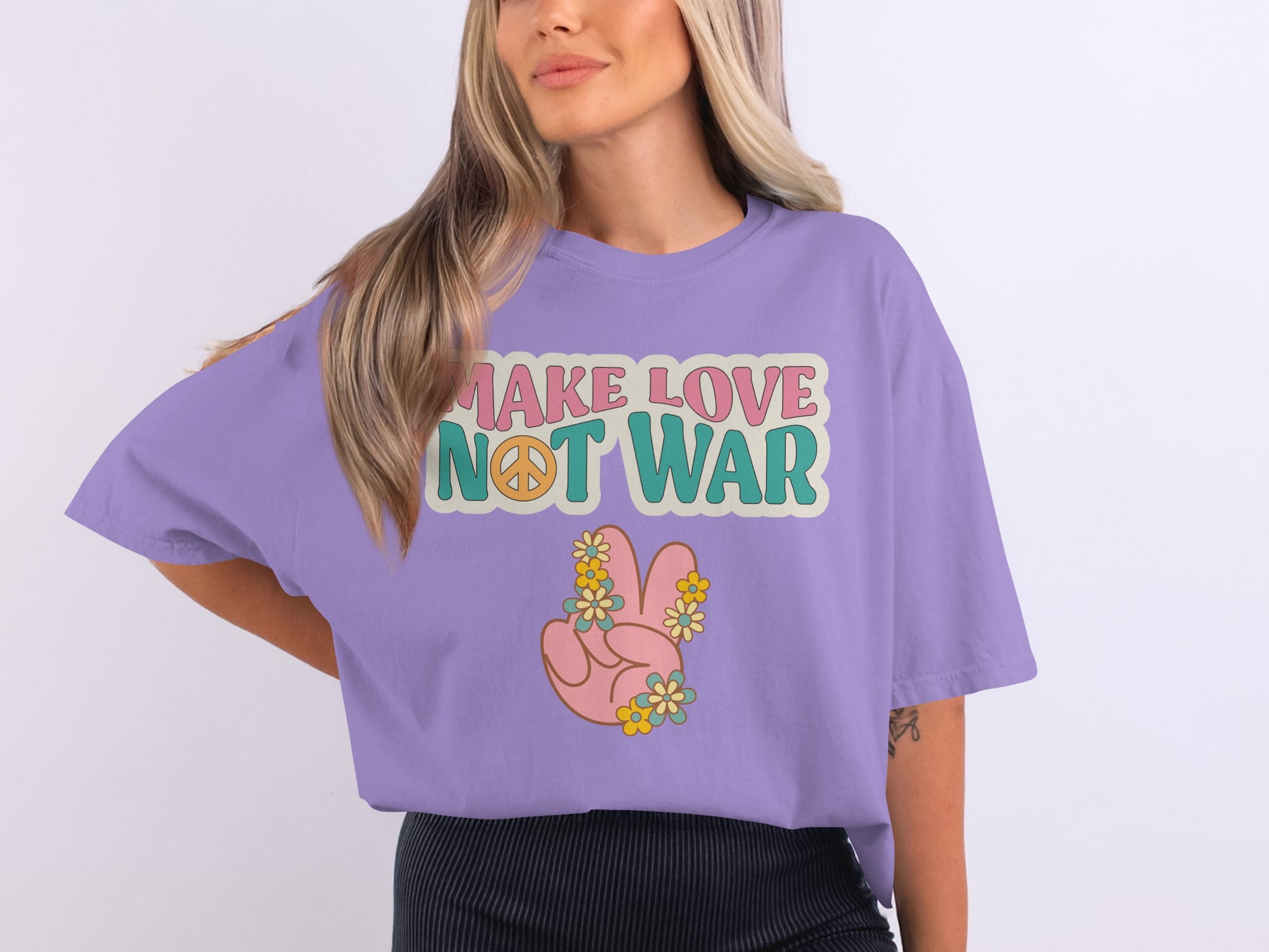 Make Love Not War Peace Sign Graphic Tee