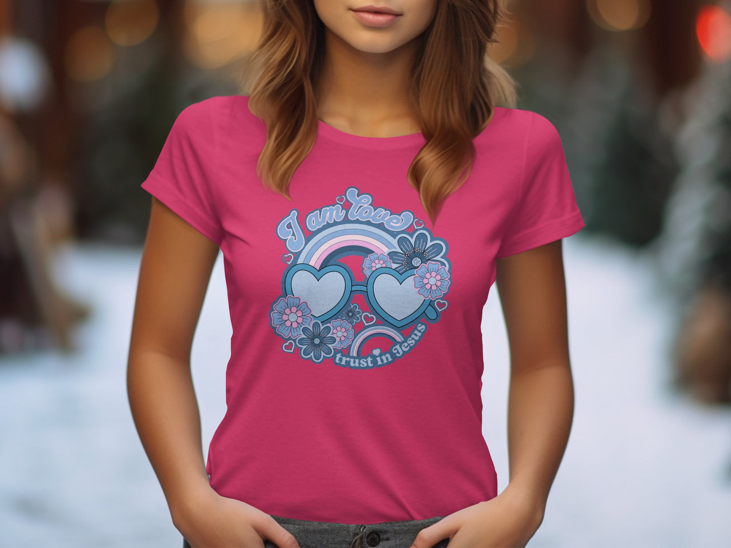 I am loves trust in Jesus with hearts and flowers casual