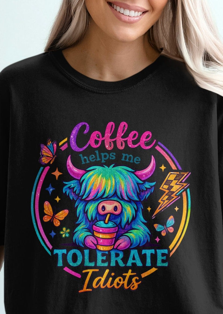 Coffee Helps Me Tolerate Idiots Funny T-Shirt