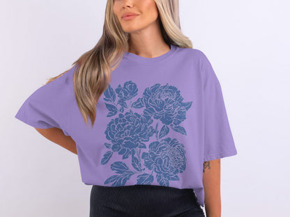 Floral Graphic Oversized Lavender T-Shirt