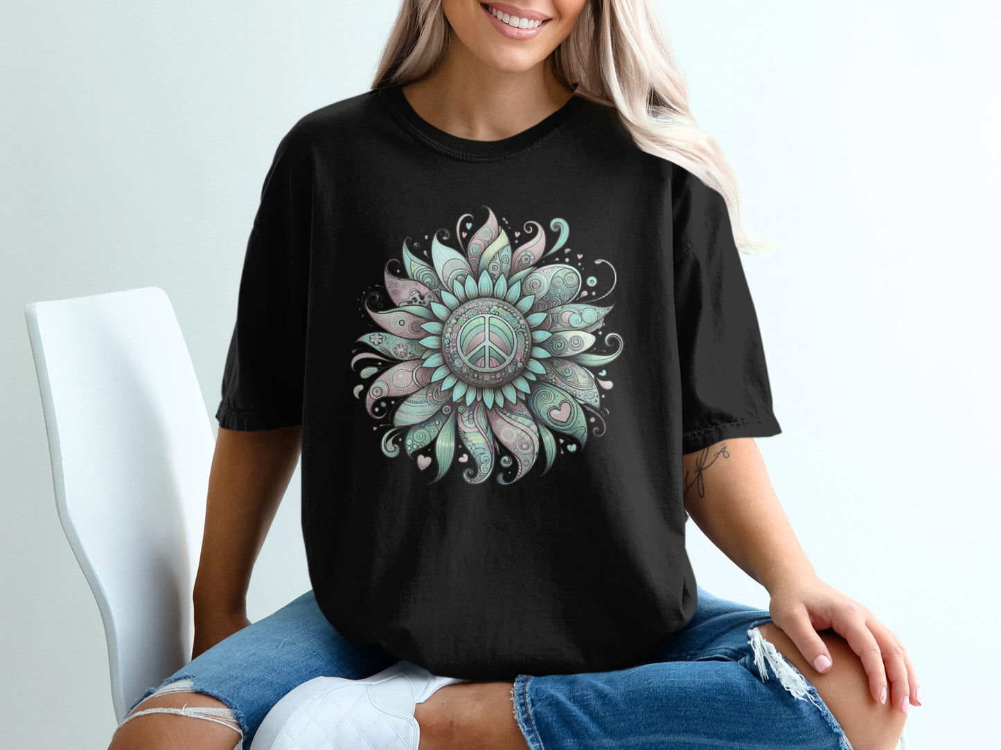 Peace Symbol Mandala Sunflower Casual Top