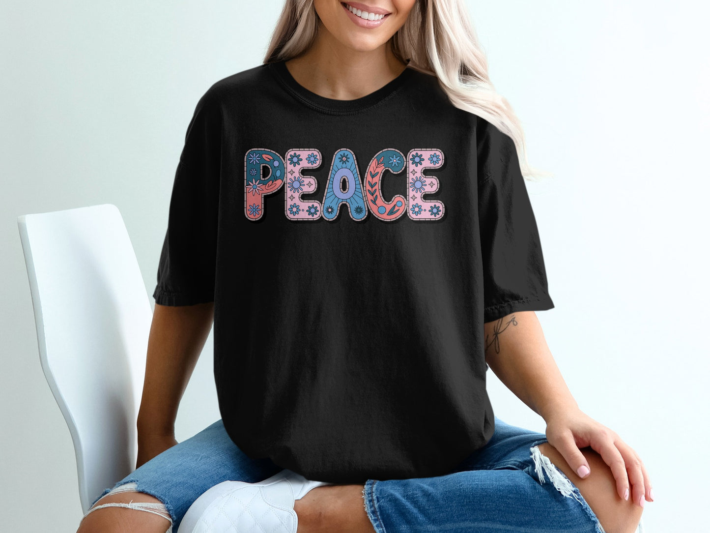 Colorful Peace Graphic T-Shirt for Women