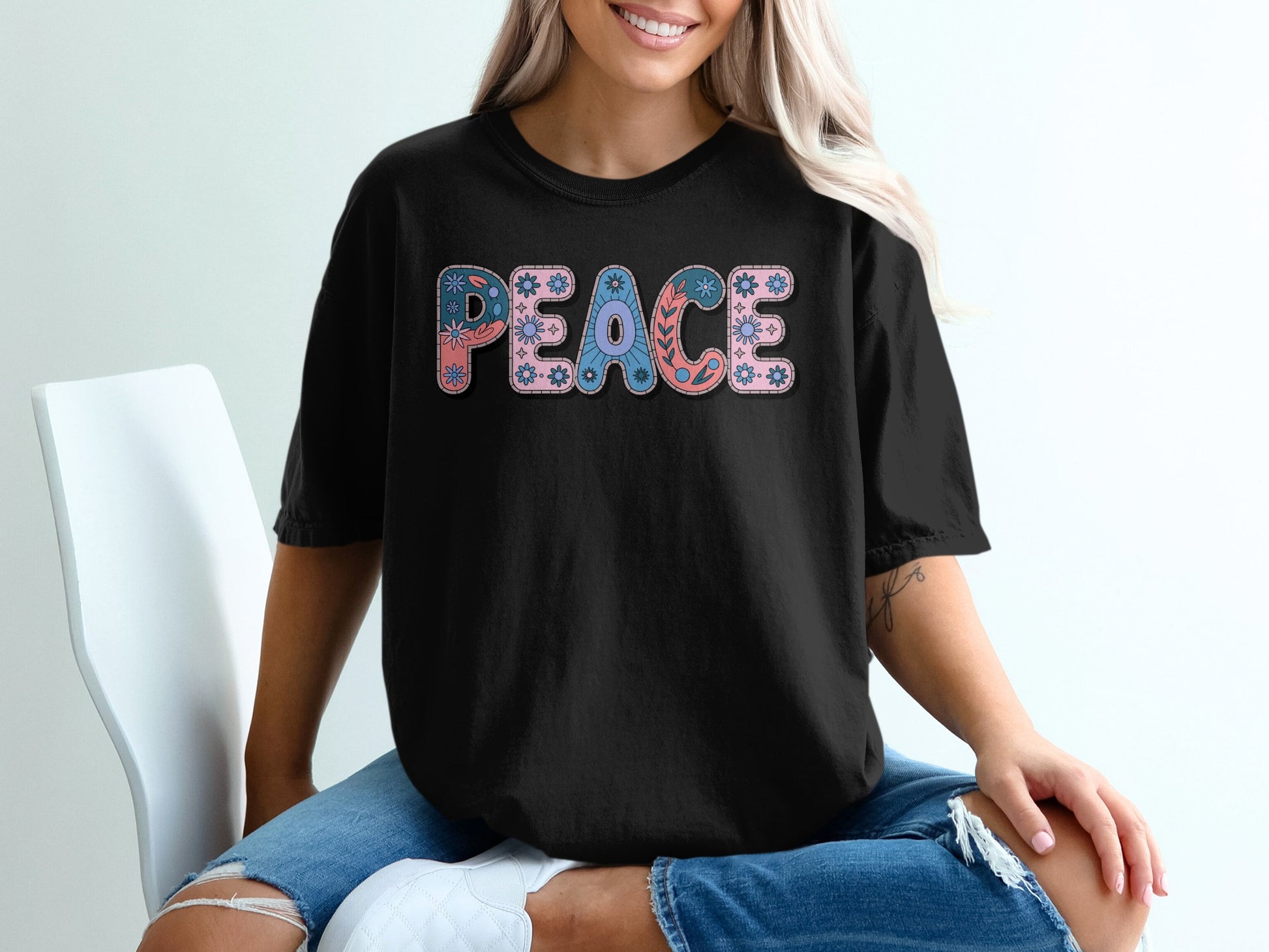 Colorful Peace Graphic T-Shirt for Women