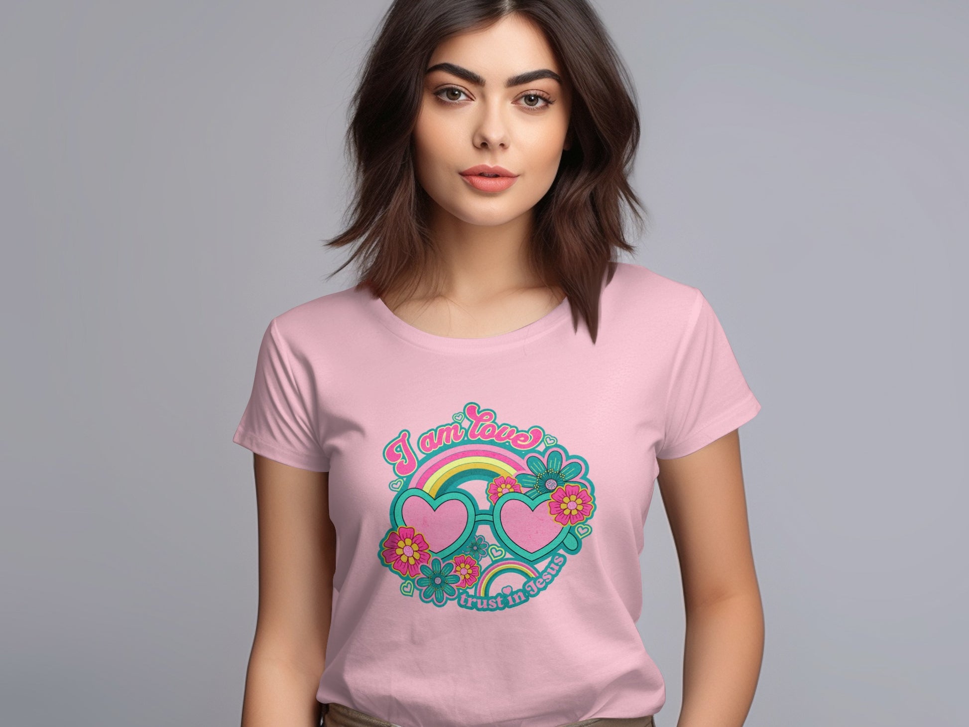 Cute Pink T-Shirt with Fun Colorful Print for Women