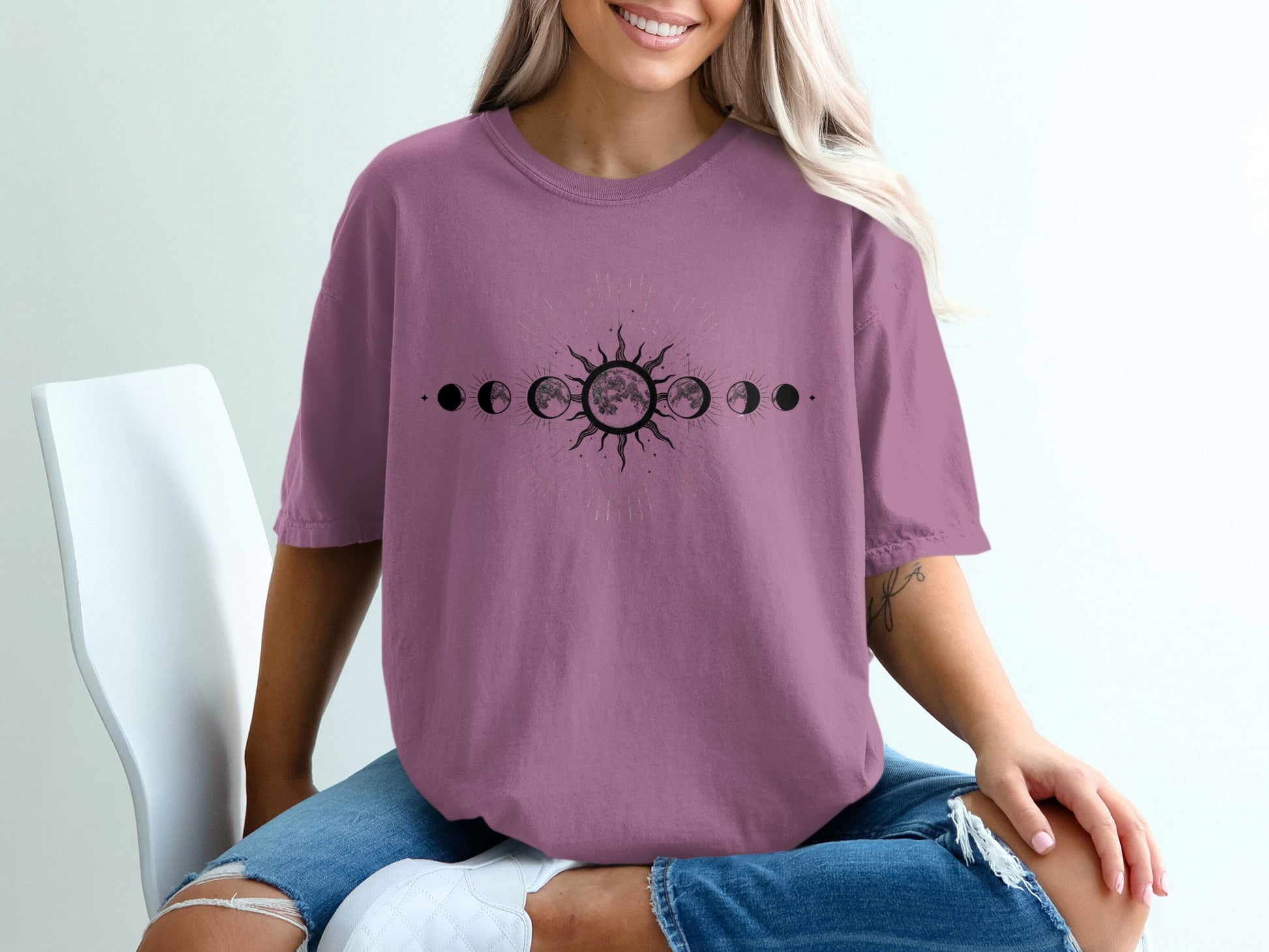 Phases of the Moon Sun Design Printed Shirt