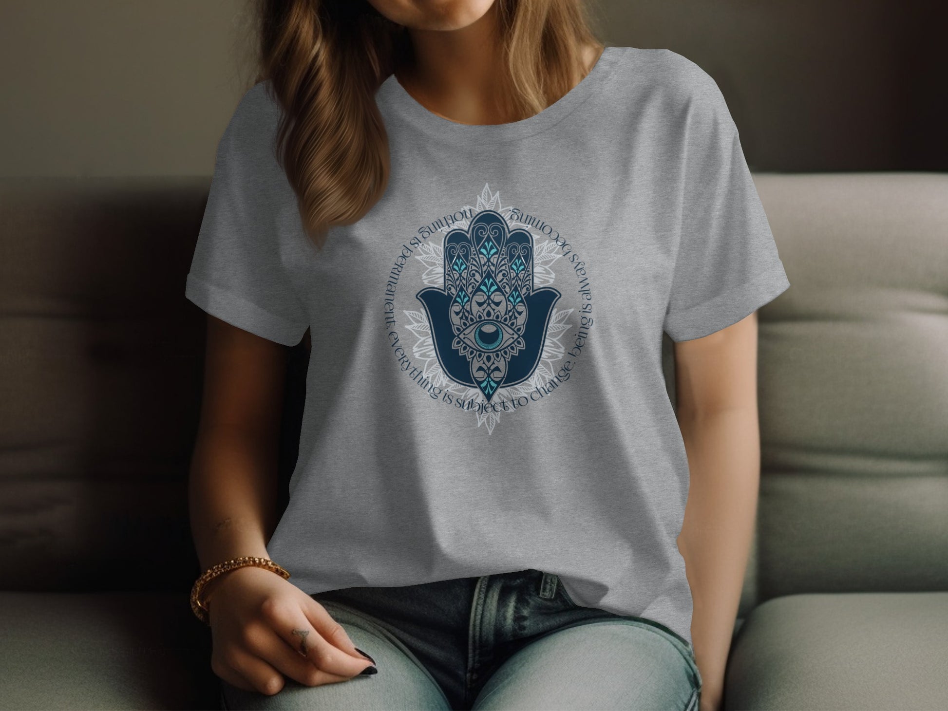Unique Hamsa Hand Graphic Grey Shirt