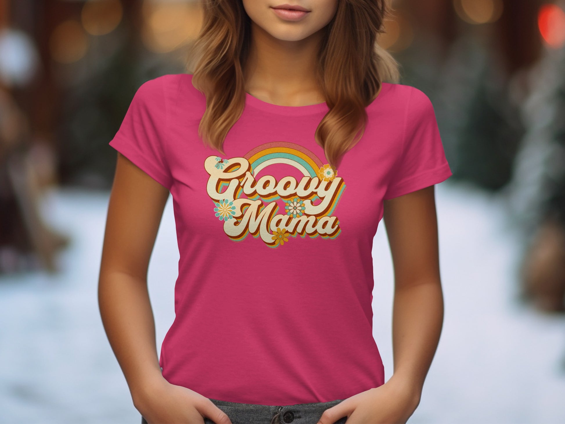 Groovy Mama Colorful Retro Design Womens T-shirt