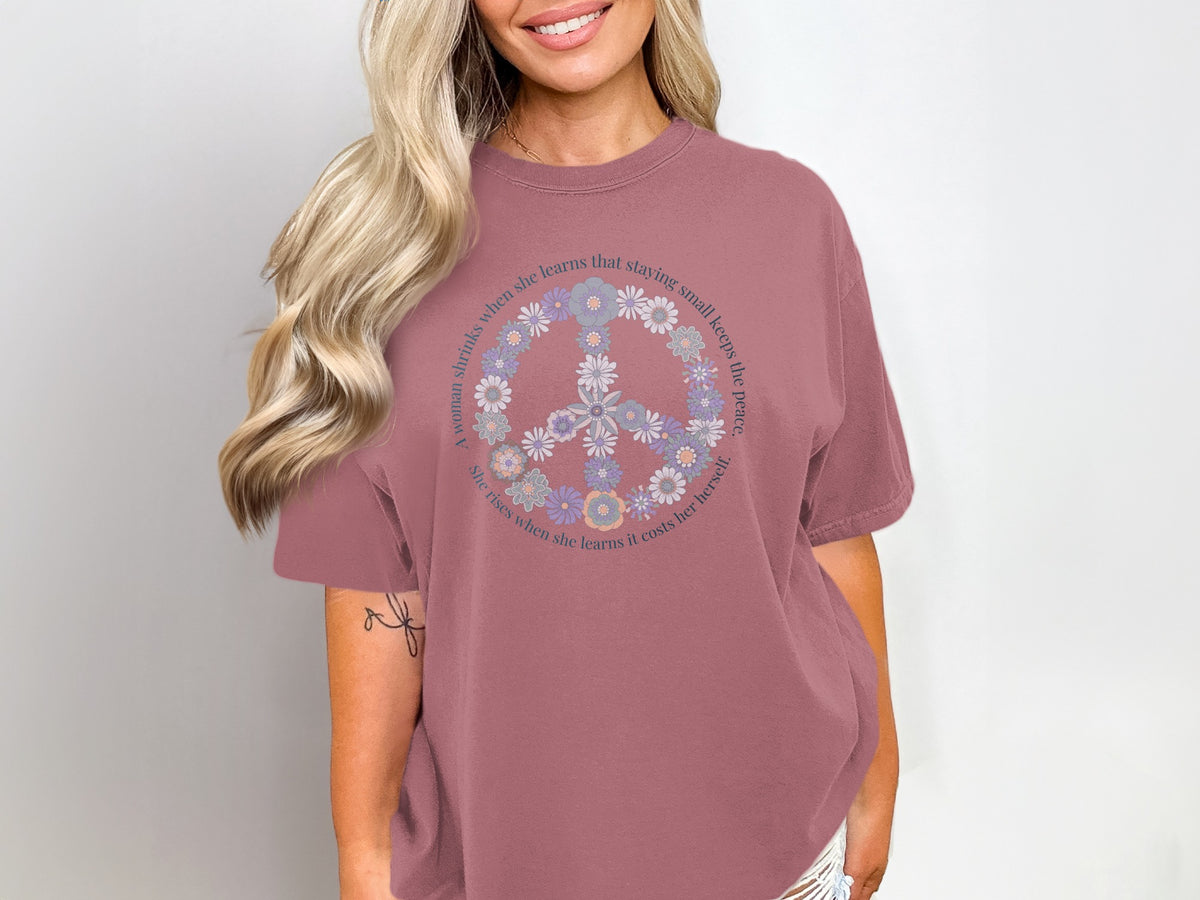 Peace Sign Floral Graphic Oversized Shirt