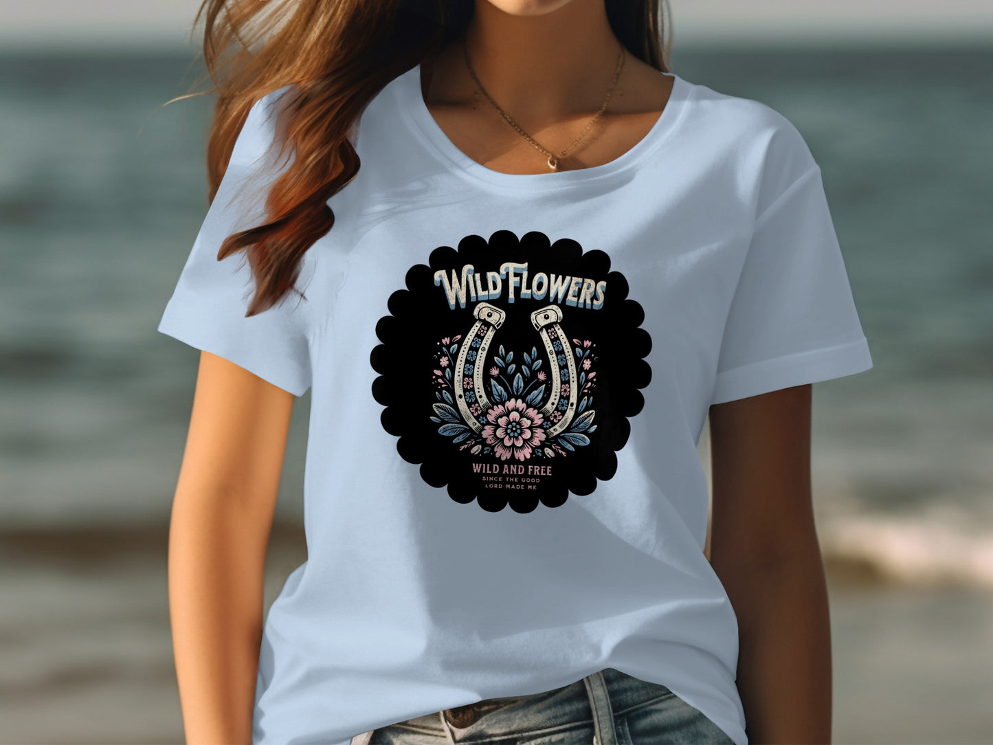 Wild Flowers Wild and Free Horseshoe Graphic T-Shirt