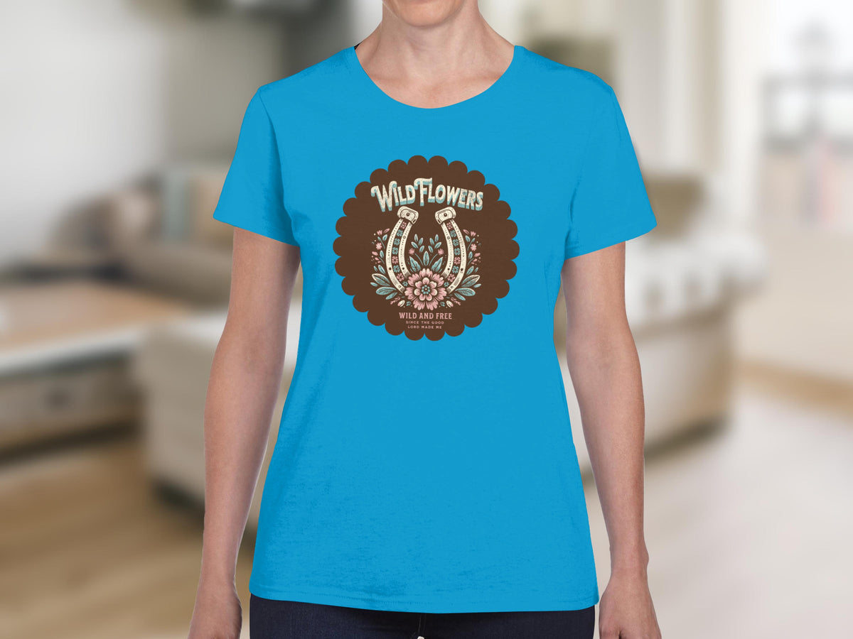 Wild Flowers Graphic Design on Blue Apparel