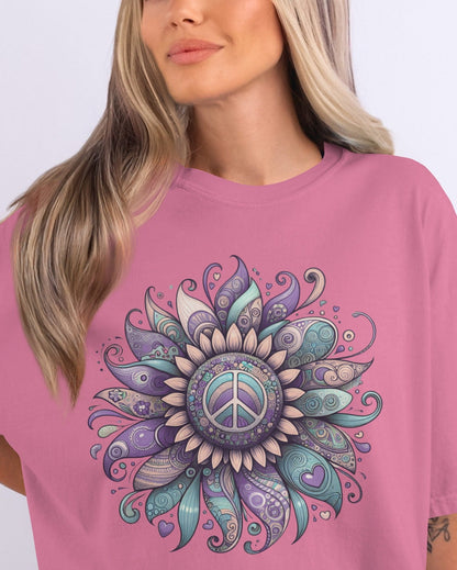 Boho Style Mandala Peace Sign Graphic T-Shirt
