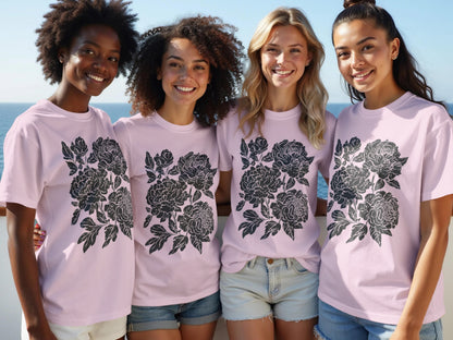 Floral Print Pink T-Shirt with Bold Flower Design