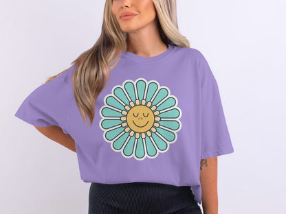 Relaxing Sunflower Graphic Pastel Purple Tee