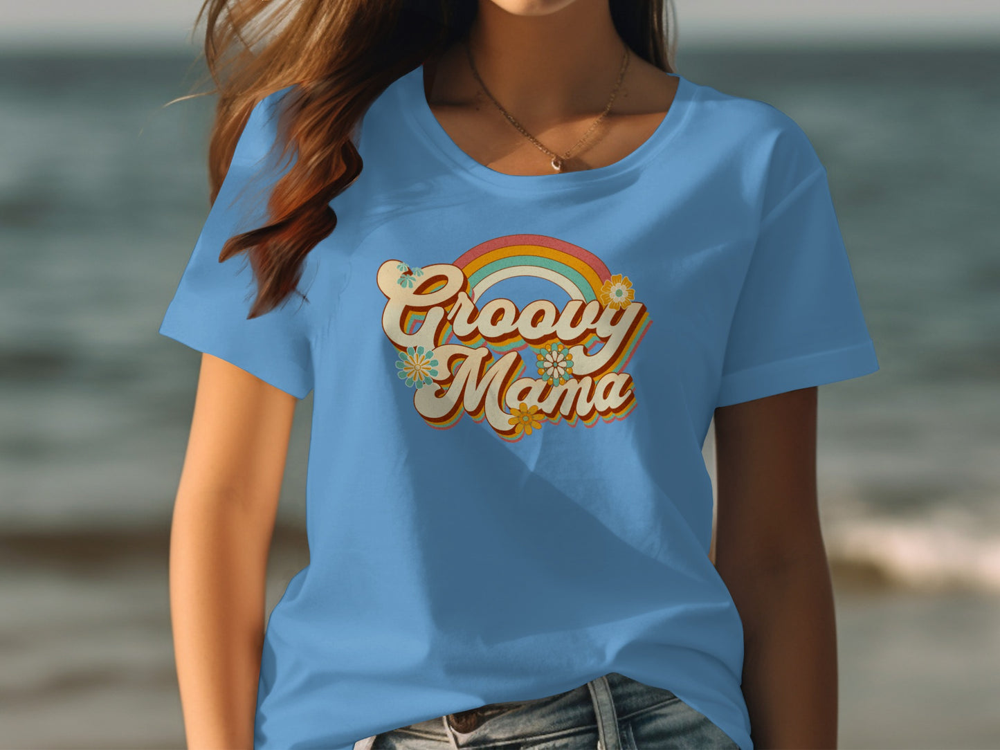 Groovy Mama Retro Rainbow Graphic T-shirt