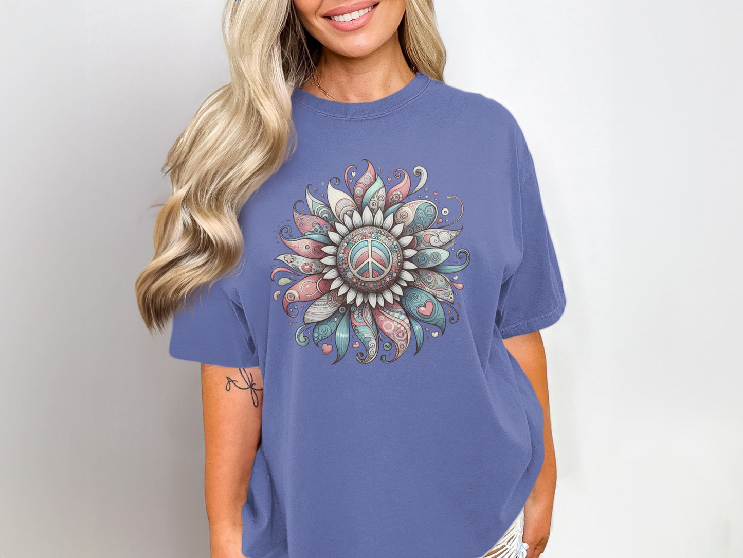 Bohemian Flower Peace Sign Graphic Tee Product