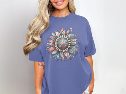 Bohemian Flower Peace Sign Graphic Tee Product