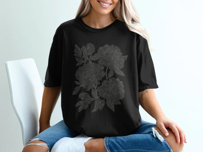 Floral Graphic Print Black Fashion Tee