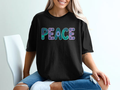 Peace Graphic T-shirt with Colorful Artistic Text