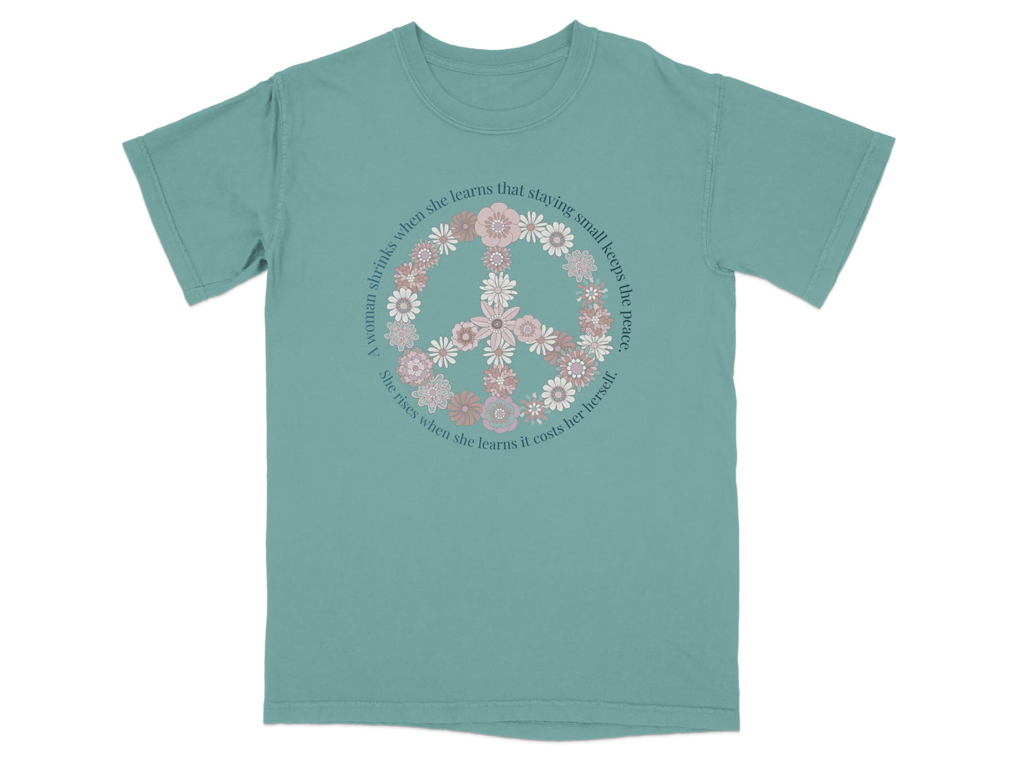 Peace Symbol Flower Design Printed T-Shirt