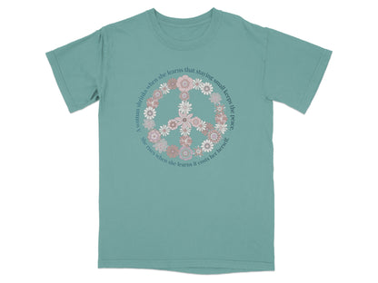Peace Symbol Flower Design Printed T-Shirt