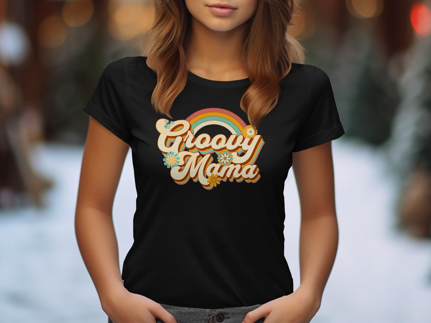Groovy Mama Rainbow Graphic Tee Women Fashion Product