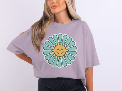 Vintage Blue and Yellow Sunflower Graphic Tee
