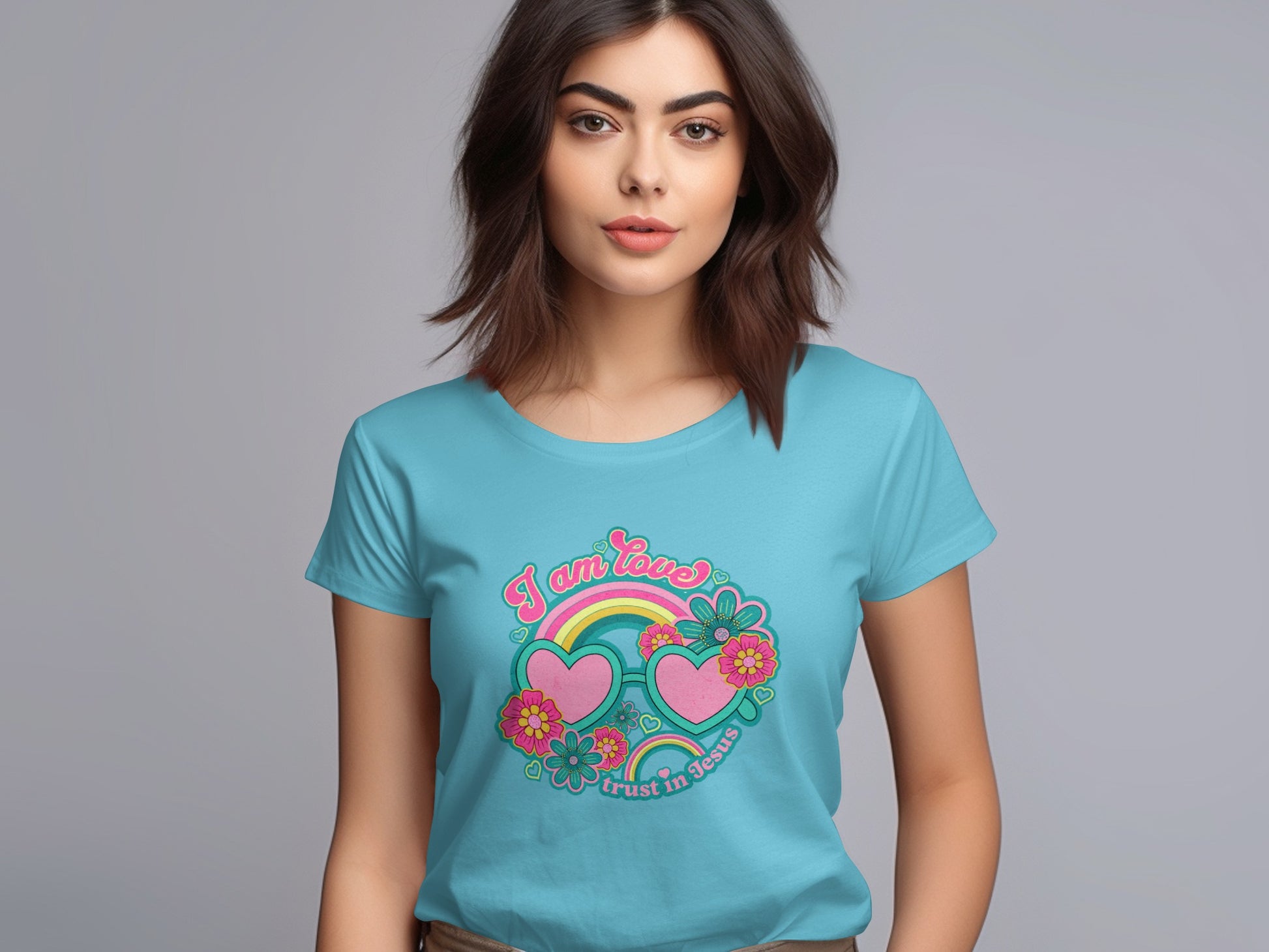 I am loved trust in Jesus rainbow and hearts top