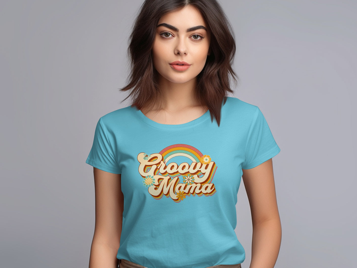 Groovy Mama T-Shirt with Retro Rainbow Design