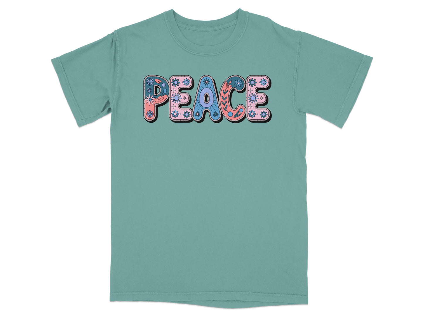Retro Peace Sign Graphic Teal T-Shirt Product