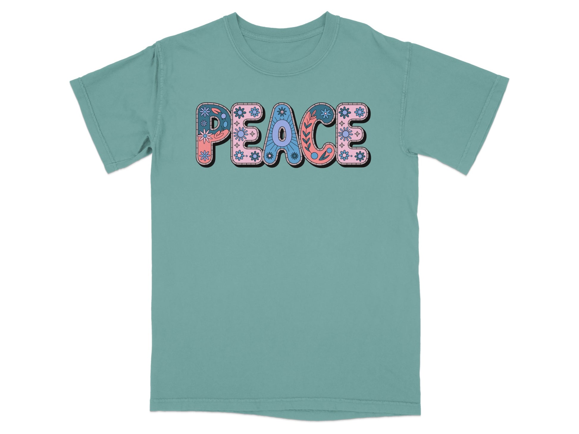 Retro Peace Sign Graphic Teal T-Shirt Product