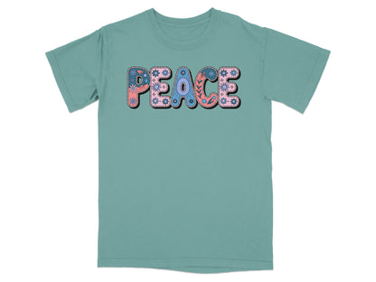 Retro Peace Sign Graphic Teal T-Shirt Product
