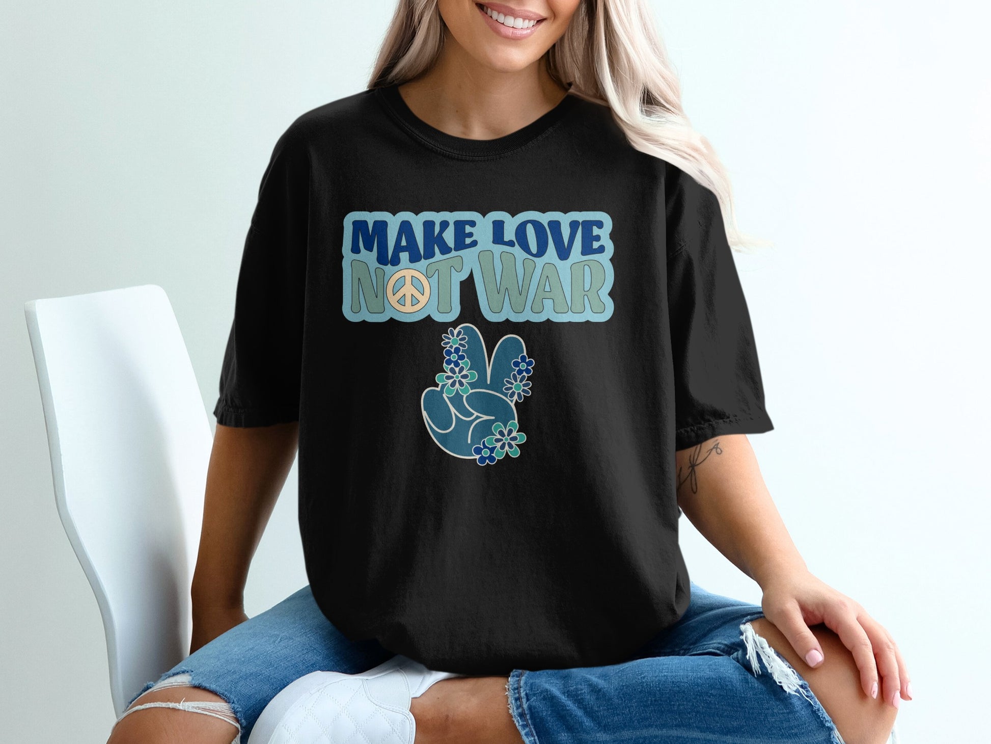 Make Love Not War Peace Sign Graphic Shirt